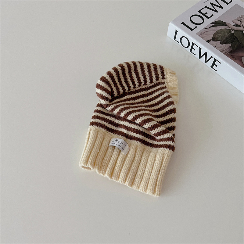M1805 South Korea same chi style children's knitted striped hat autumn and winter warm wool hat one-piece treasure hat