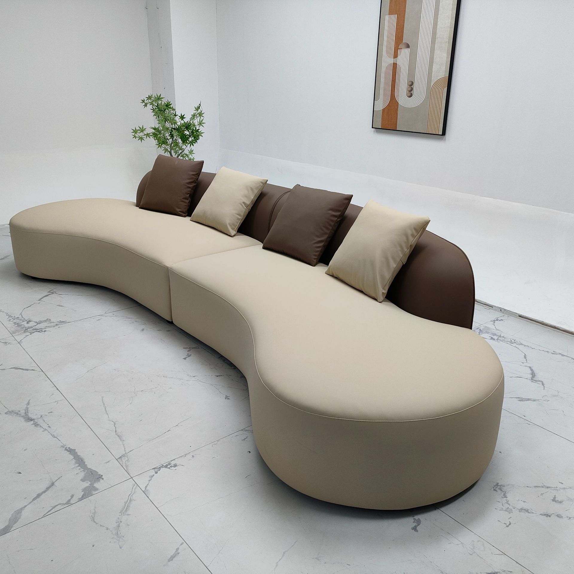 Factory Direct Sales Cashew Sofa High-End Light Luxury Sofa Genuine Leather Microfiber Leather Hotel Apartment Sofa