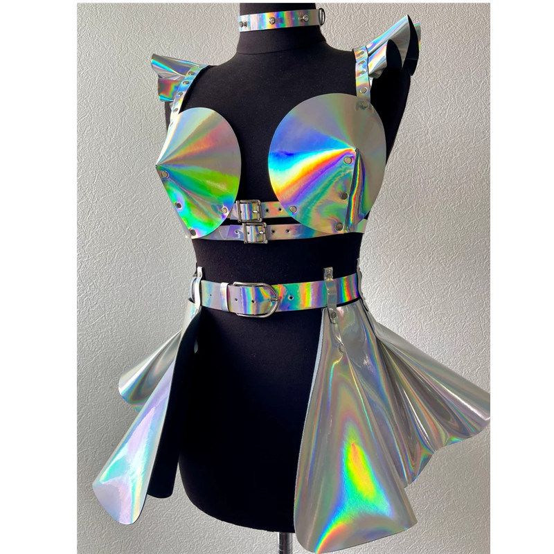 European and American Cross-Border Laser Colorful Leather Bondage Belt Adjustable Stage Performance Waist Chain Trendy Belt