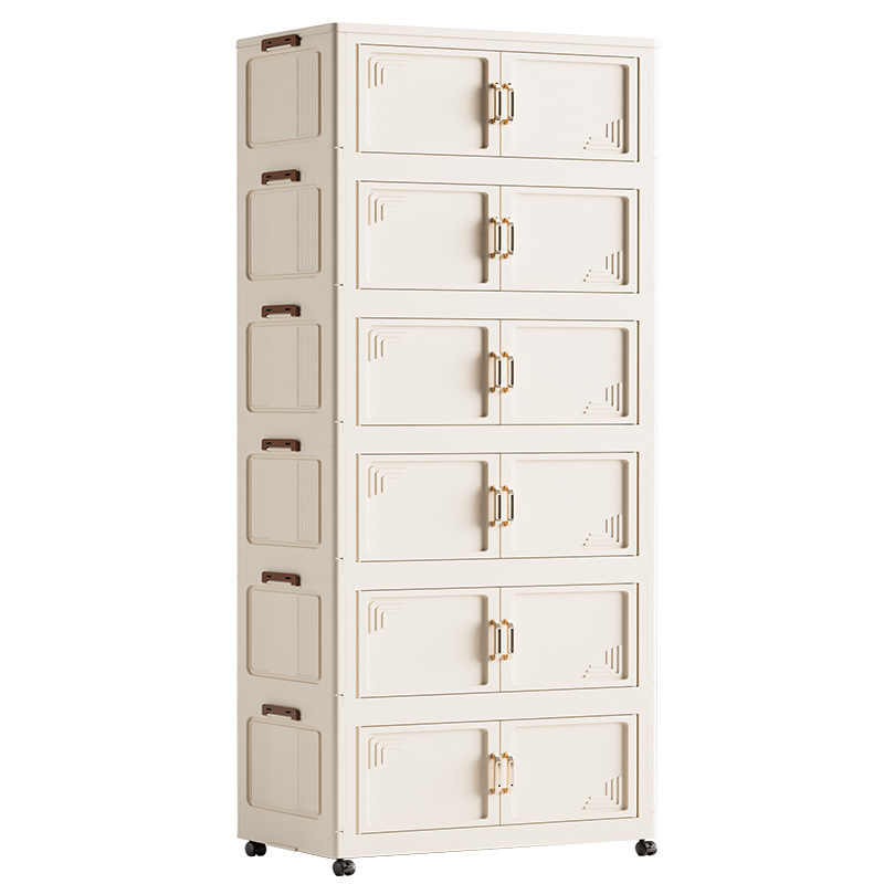 Double-door Foldable Storage Cabinet Simple Installation Household Floor-standing Dustproof Multi-layer Storage Toy Snack Storage Cabinet