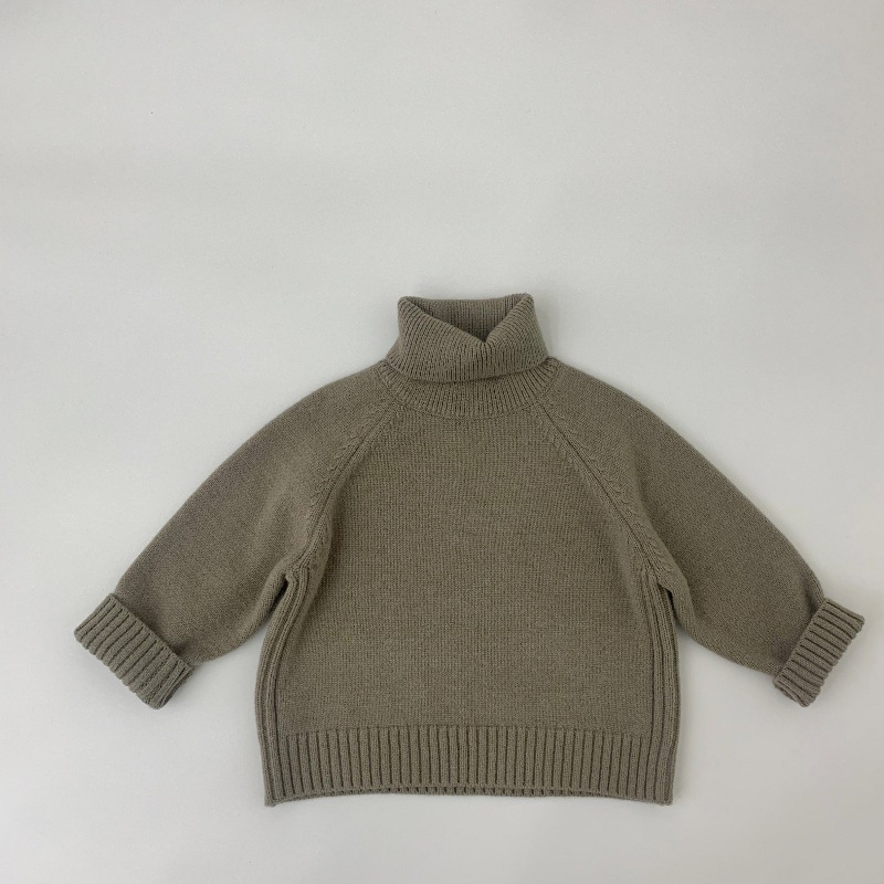 Mori Korean Style Children's Sweater Thick Needle Solid Color High Neck Base Shirt Children's Thickened Pullover Sweater for Boys and Girls