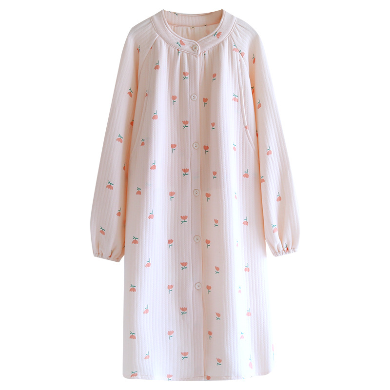 Pregnant women's long-sleeved nightdress nursing round neck spring/summer autumn long dress nursing dress sweet floral home dress