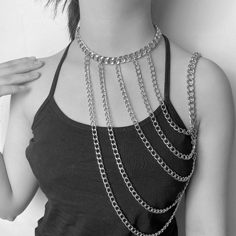 European and American cross-border Fashion Fashion necklace collarbone necklace sexy geometric U-shaped tassel shoulder body chain for women