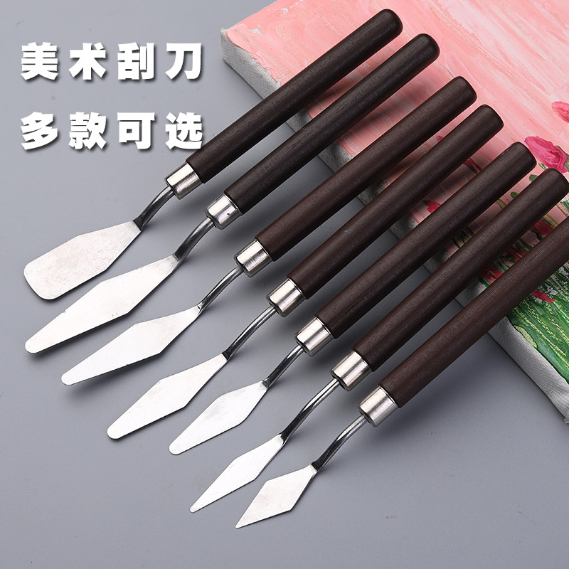 Cross-border art oil painting scraper stainless steel pick knife 5 oil painting knife set pointed color shovel paint small scraper
