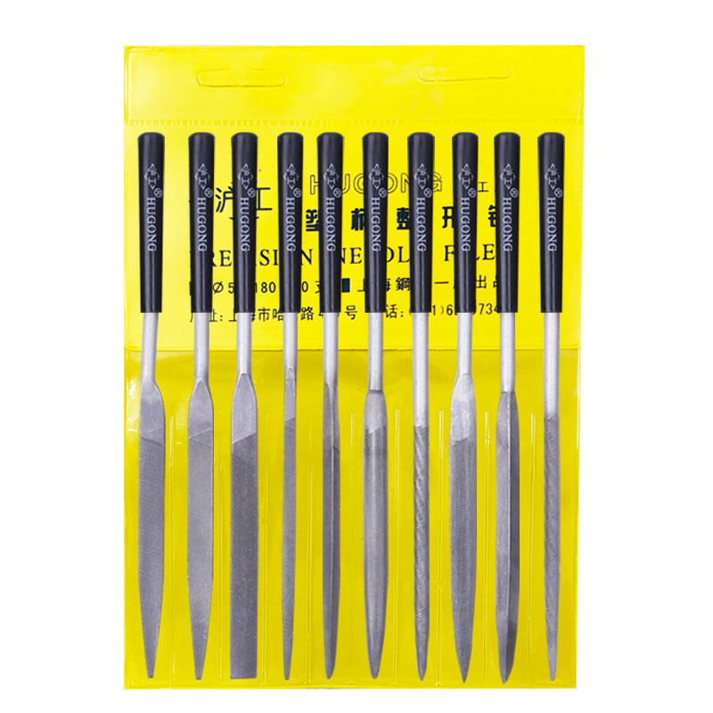 Hugong assorted file knife woodworking polishing small file steel file file plastic handle file suit flat flat round factory wholesale