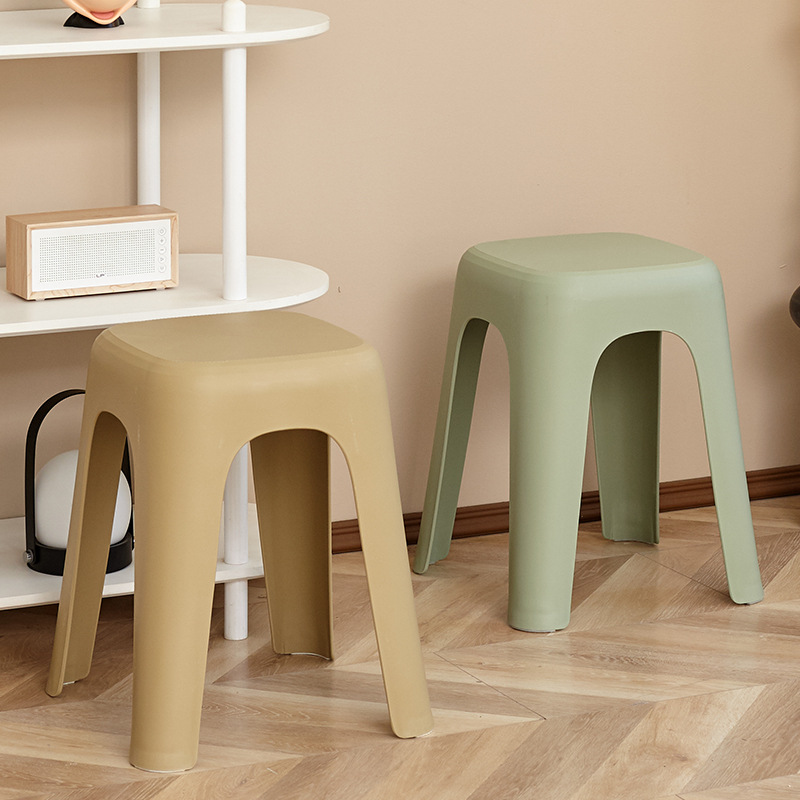 Thickened Adult Plastic Stool Household Simple Leather Pattern Simple Stackable Plastic Bench Dining Chair Single Stool High Stool Wholesale