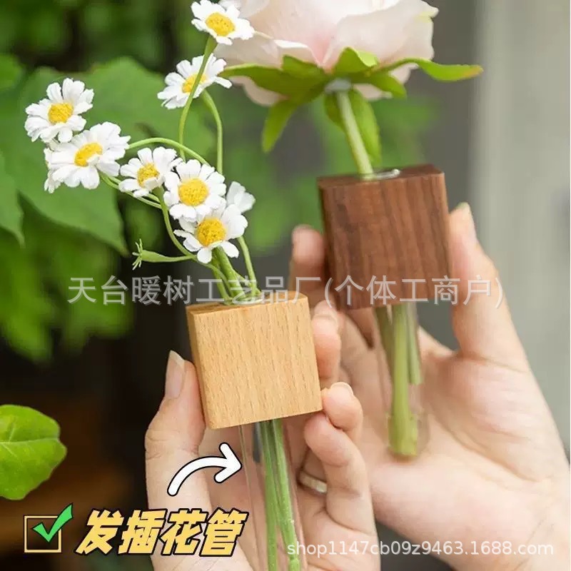 Factory direct refrigerator magnets diy solid wood flower arranging device magnetic flower bouquet magnet jewelry wood products