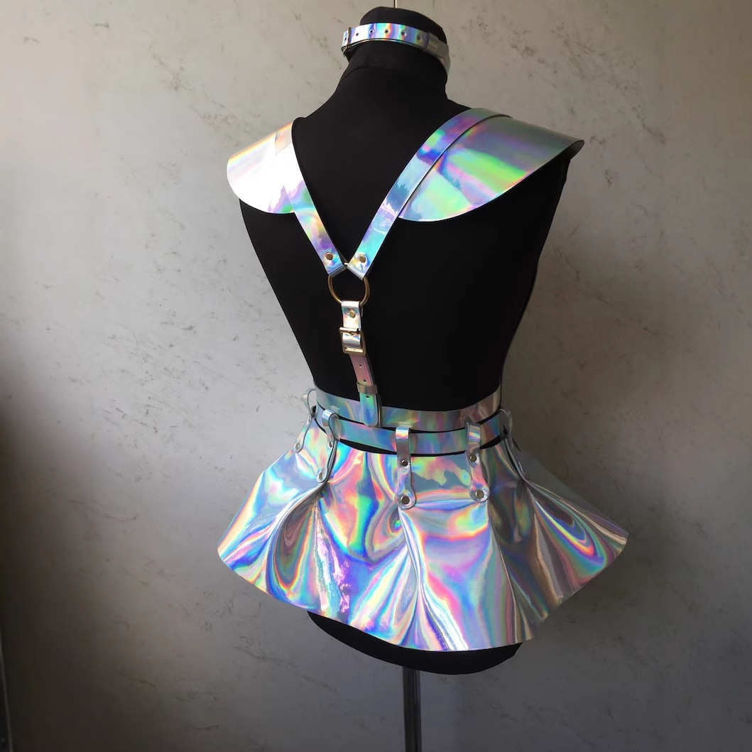 European and American Cross-border Laser Colorful Leather Bound Belt Stage Performance Waist Chain Trendy Belt