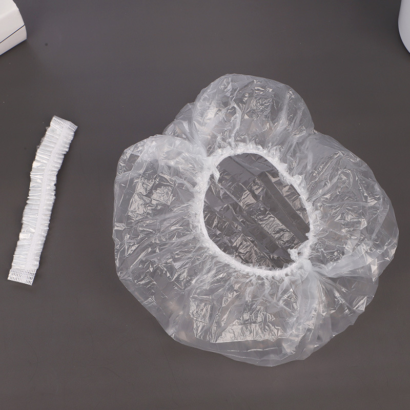 Manufacturer Customized Disposable Shower Cap Pe Plastic Elastic Mouth Thickeneded Strip Hair Dye Baking Oil Hotel Hair Salon Dustproof