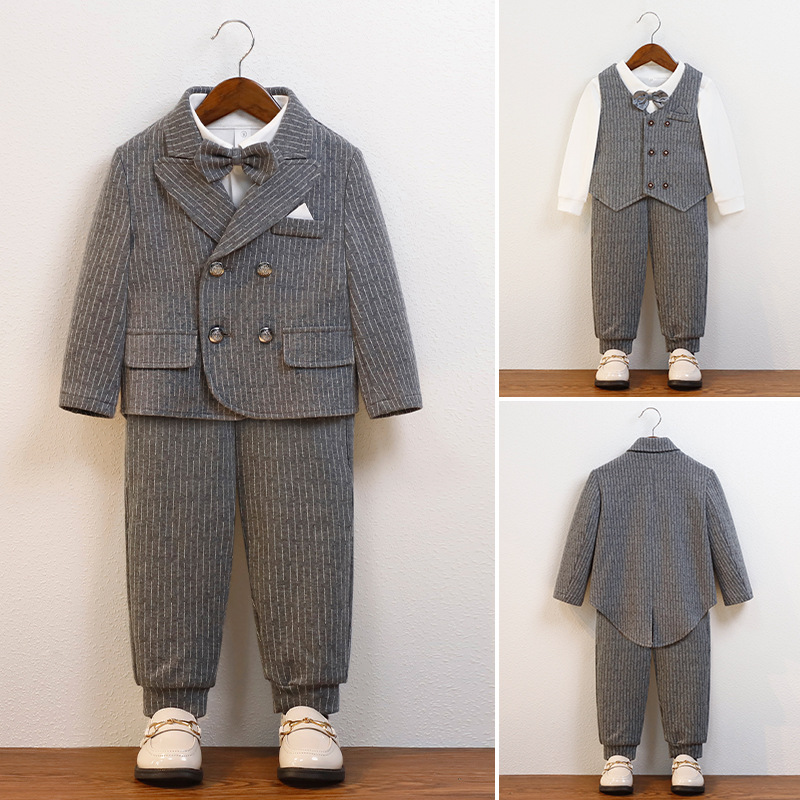 Костюм для детей, платье для мальчика на один год, нарядный британский жилет, трехпредметный костюм для цветочной девочки