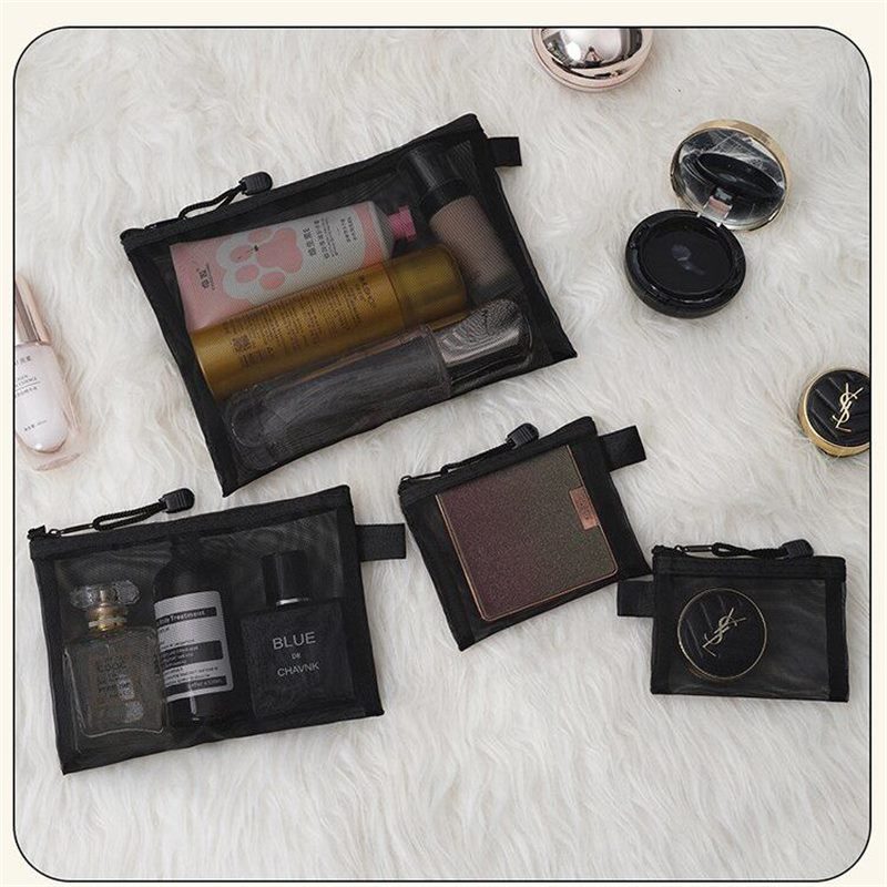 Transparent Mesh Cosmetic Bag, Small Portable, Simple Carry-On Large-Capacity Storage Bag, Storage Toiletry and Cosmetic Bag