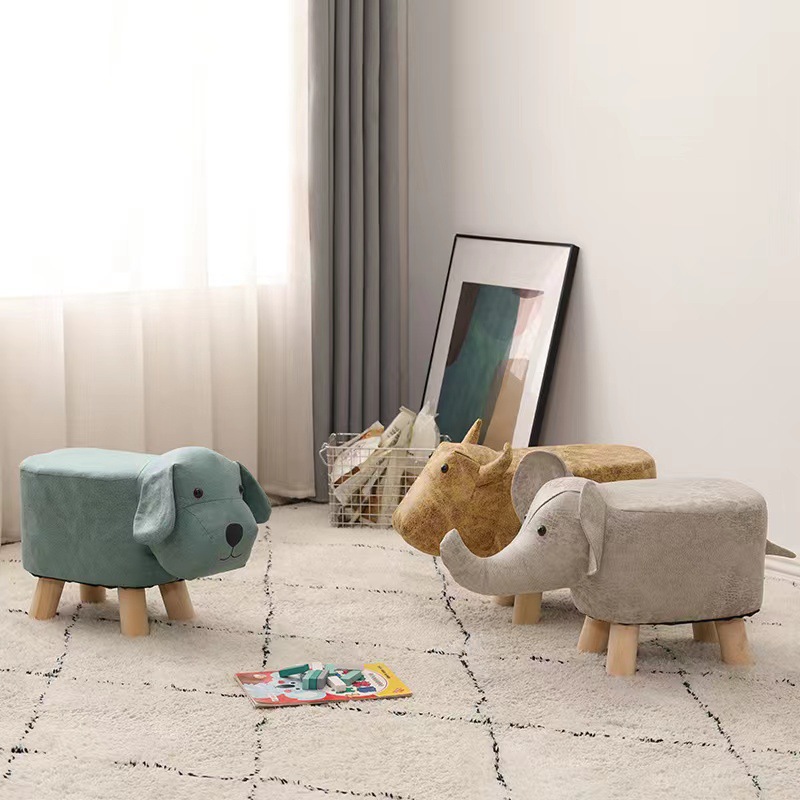 Technology Fabric Elephant Stool Cartoon Animal Stool Solid Wood Shoe Changing Stool Fabric Stool Household Small Stool Event Gift Stool