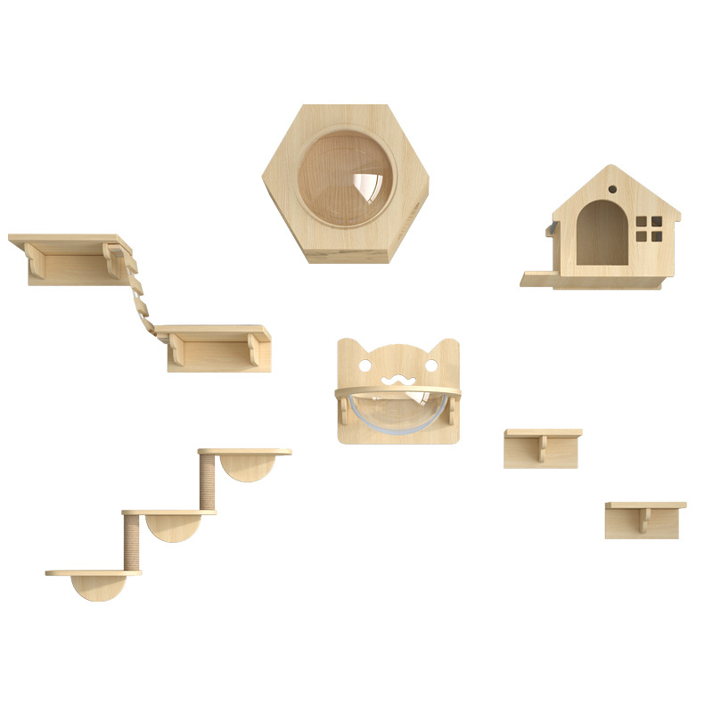 Cat Climbing Frame Wall-mounted Cat's Nest Wooden Air Corridor DIY Wall Cat Free Space Wall Cat Rack Space Bin