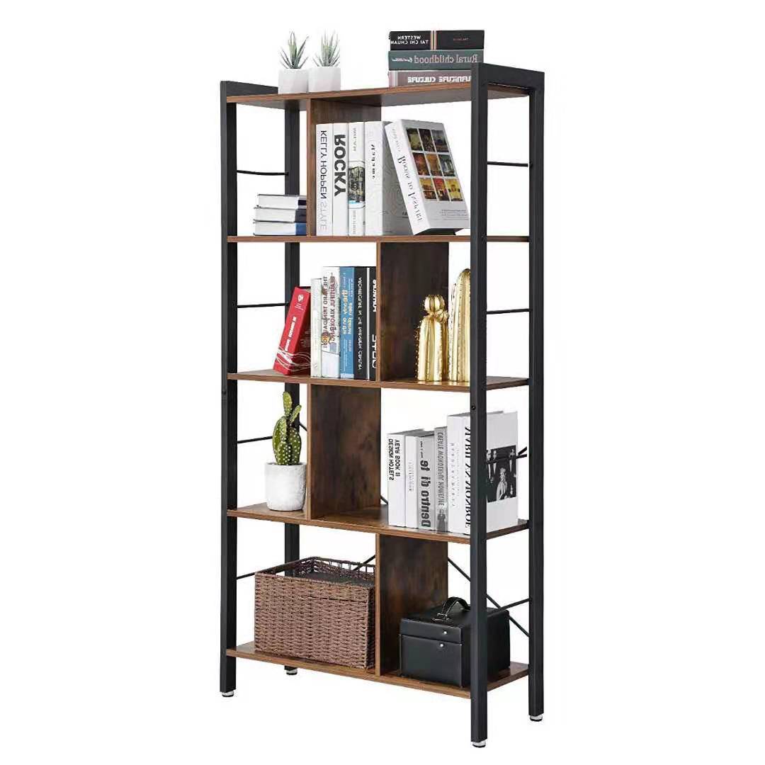Cross-Border Customized Retro 4-Layer Creative Bookshelf Steel-Wood Storage Rack Multi-Functional Storage Rack Flower Rack Bookcase Floor-Standing
