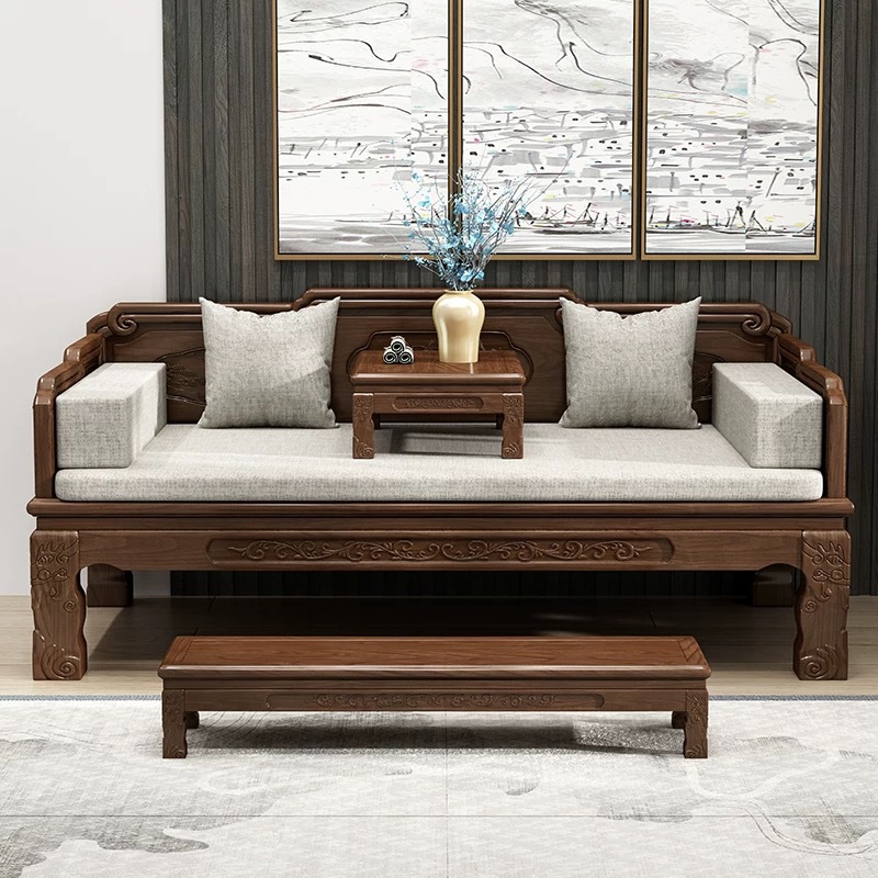 Luohan Bed, New Chinese Style Solid Wood Antique Sofa, Ming and Qing Classical B&B, Log Tiger Feet Carved Luohan Bed