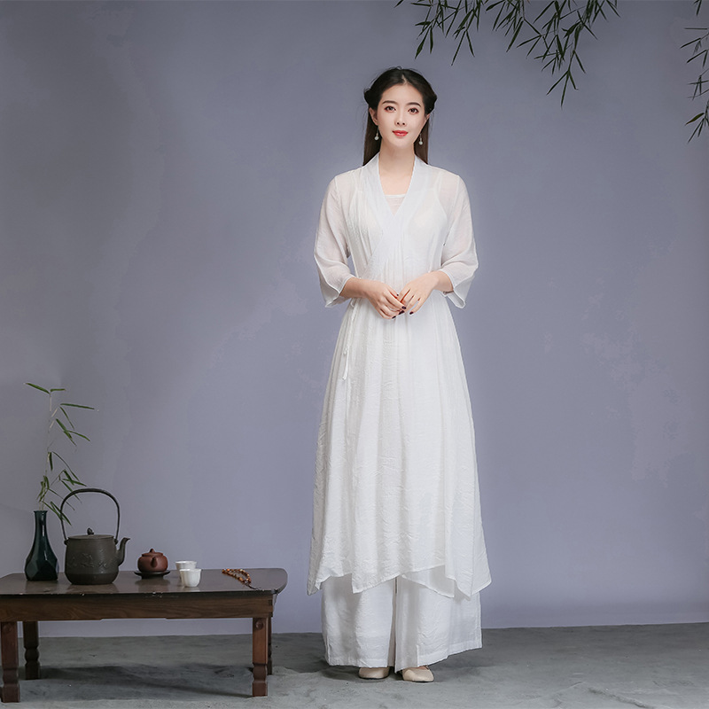 Real Shot of 2026 Spring and Autumn New Artistic Chinese-Style Hanfu Zen-Inspired Women's Clothing Zen Meditation Tea Dress Three-Piece Set Dress