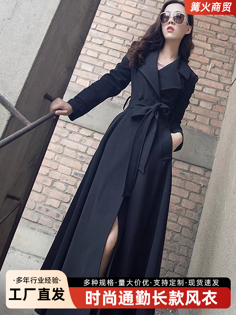 Плащ до колен на весну и осень 2025 года, элегантный, с длинными шнурками, плюс размер, стройнящий пояс