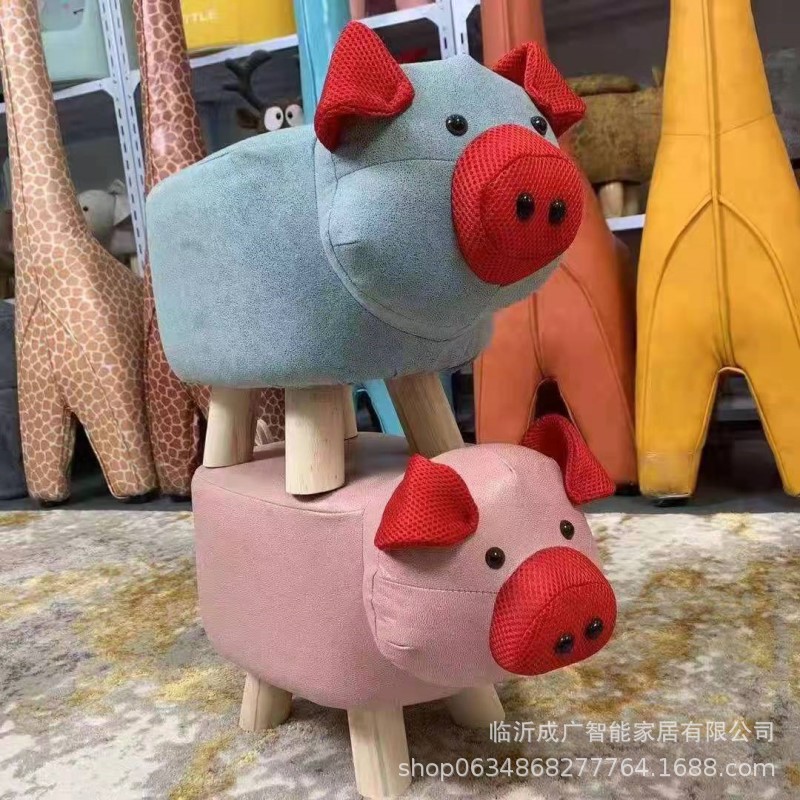 Cartoon Animal Stool Creative Shoe Changing Stool Technology Cloth Solid Wood Elephant Stool Rabbit Sub-net Red Children's Sofa