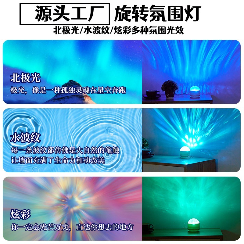 Лампа с водяной рябью северного сияния, креативный проектор звёздного неба, романтический подарок для спальни