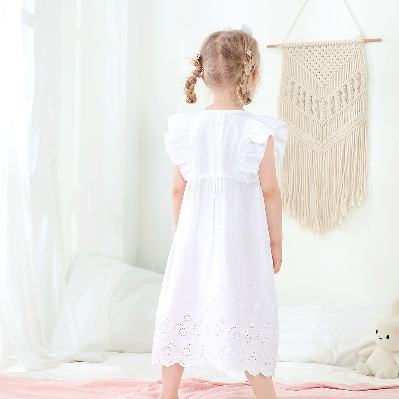 Girls' Clothing Girls' Embroidered Pure Cotton Summer Sleeveless Cute Ruffled European and American Long Court Princess Dress