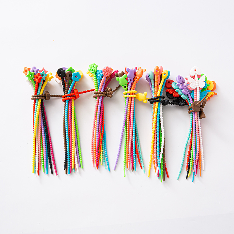 Large 215mm Silicone Cable Tie Stretchable Cartoon Key Ring Cord Color DIY Doll Pendant Jewelry Accessories