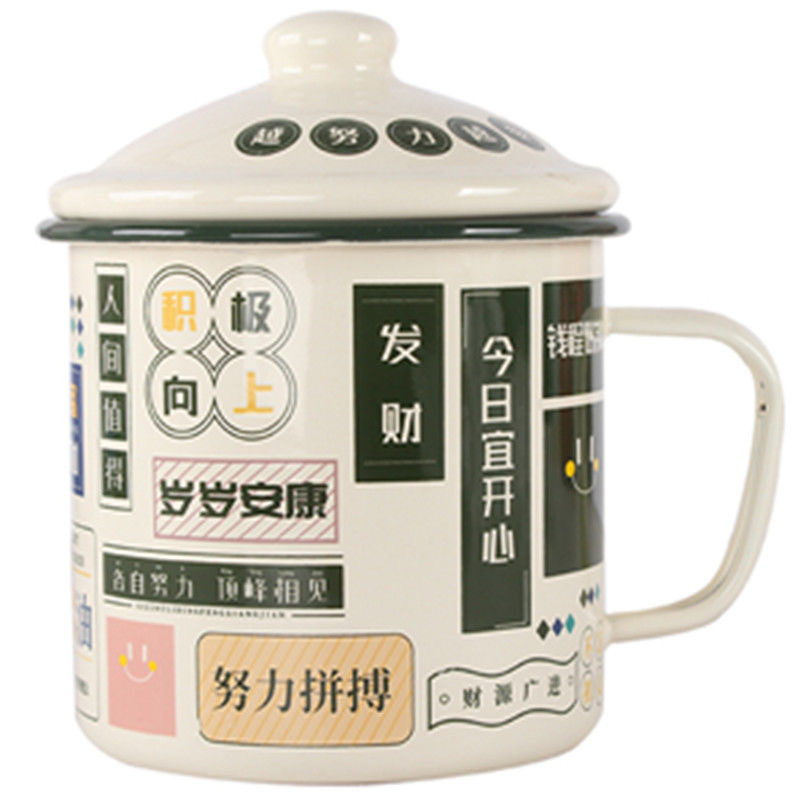 Upgraded extra-thick enamel lid cup flanging enamel cup rich and rich drinking cup bubble cup large jar mug