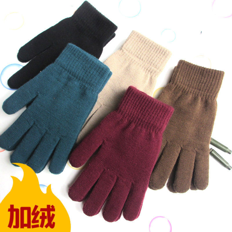 Factory Warm Gloves Winter Thickened fleece-lined Stretch Knitted Five-Finger Gloves Hand Gloves for Men and Women