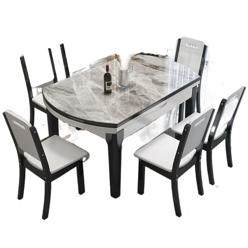 Slate Dining Table and Chair Combination Retractable Folding Oval Dining Table with Induction Cooker Small Apartment Home Dining Table