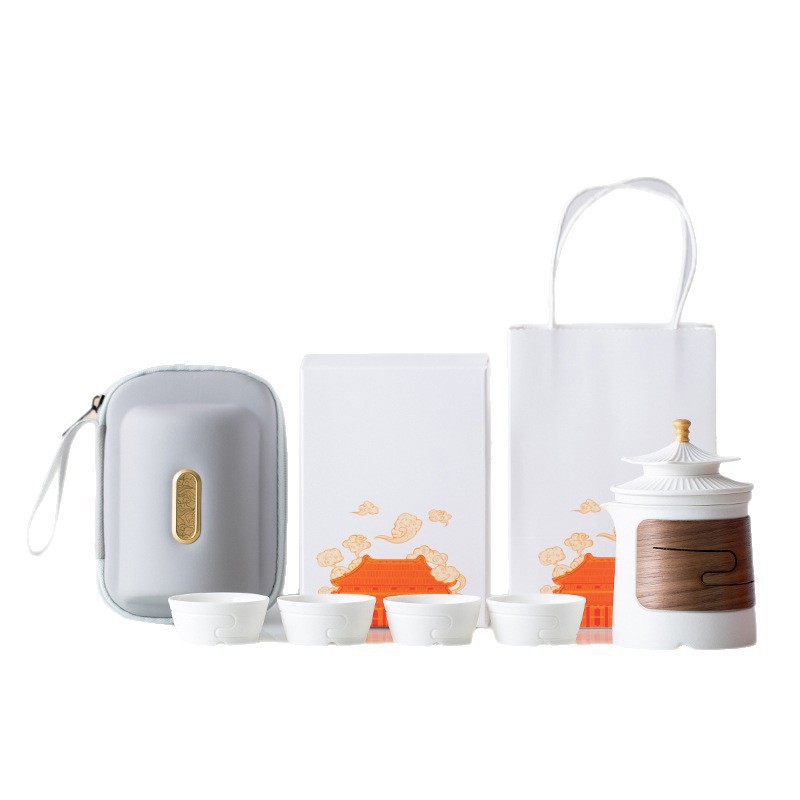Ningxuan Sheep Fat Jade Forbidden City Cultural and Creative Travel Tea Set Outdoor Tea Set Ceramic Gift Portable Quick Cup
