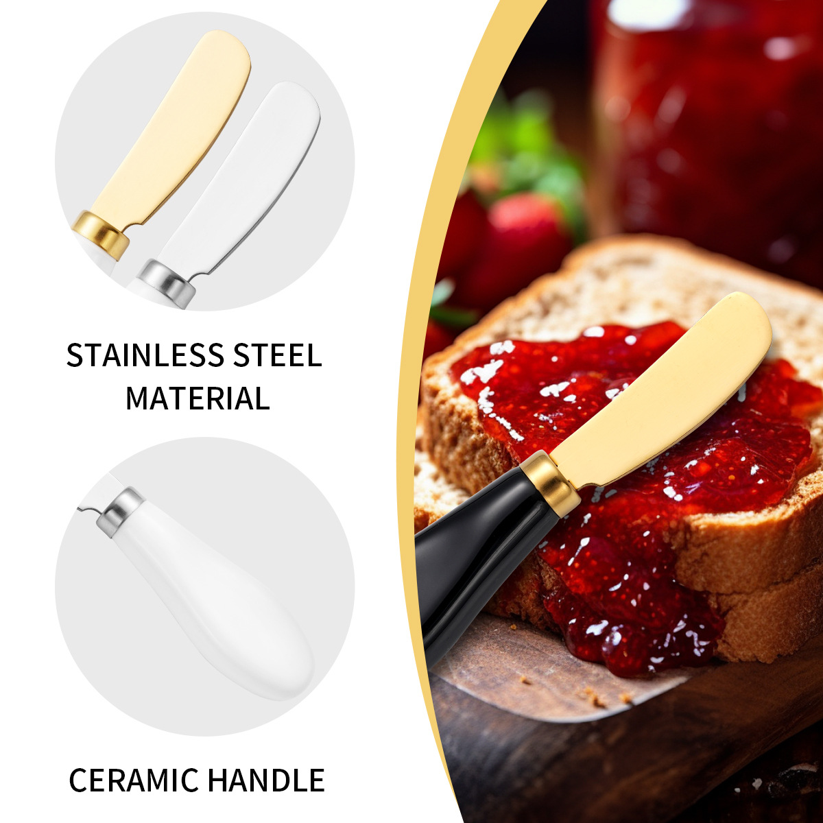 Cross-border ceramic stainless steel cheese knife bread jam butter knife cake cream knife high color value butter knife wholesale