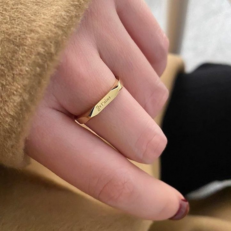 Titanium steel does not fade French I love you ring niche designer simple letter plain ring couple ring girlfriends