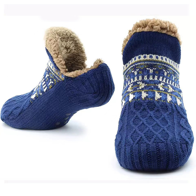 Indoor Home Slippers Socks Men's Floor Socks Knitted Adult fleece-lined Carpet Socks Home Sleep Socks Non-slip