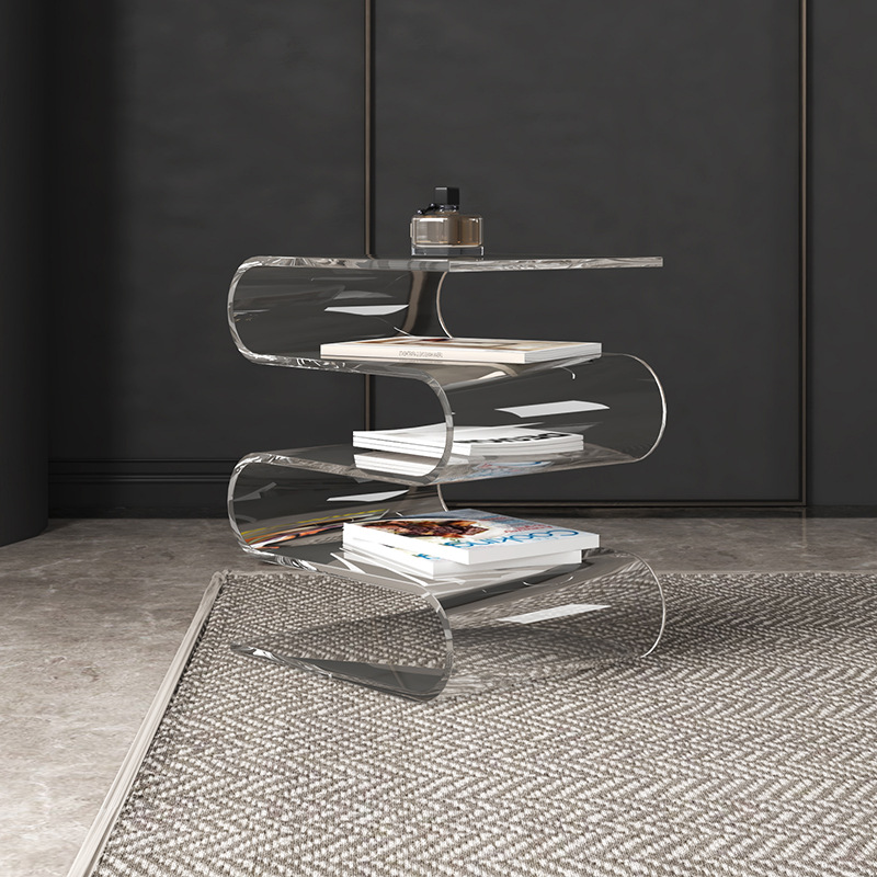 American style side table cream style transparent home sofa bedroom corner table minimalist solid wood bedside table living room magazine rack