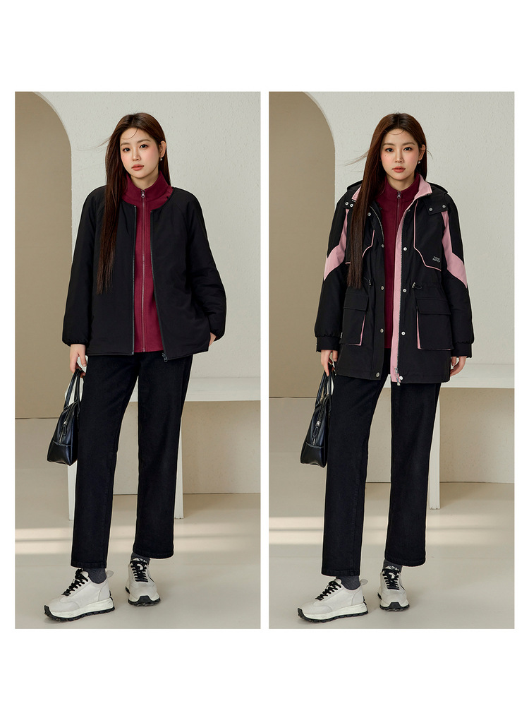 Slim Show plus size Women's Fashionable Contrast Waist Distinctive Western Style Warm High Collar Cotton-padded Coat Chubby mm2024 Winter New