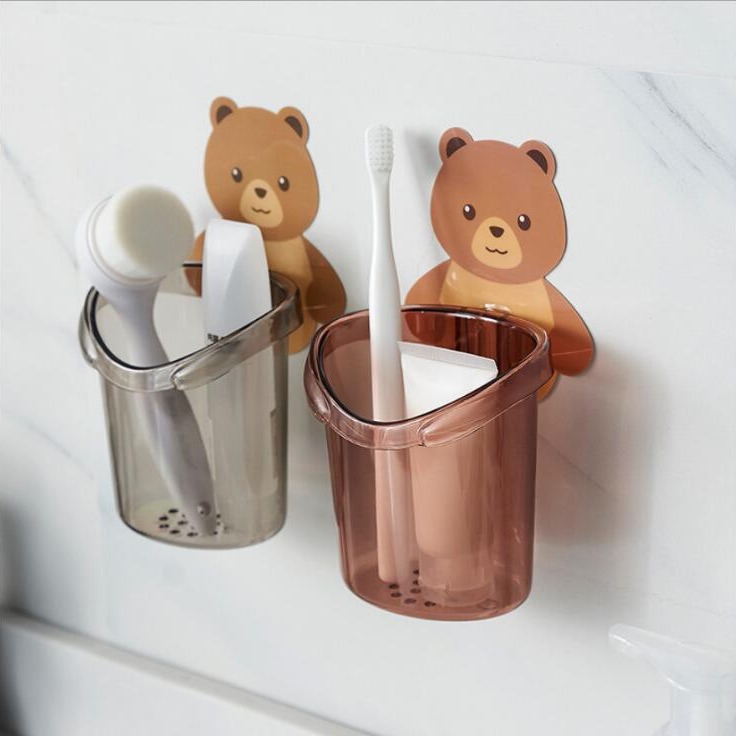 Bathroom Bear Storage Rack Toothbrush and Toothpaste Holder Punch-Free Wash Cup Bathroom Toilet Storage Cup