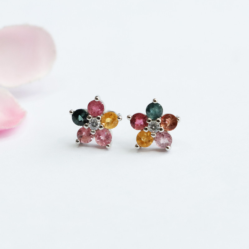 Jianyu S925 Silver Needle Natural Tourmaline Earrings Flower Ear Hook Caibao Factory Wholesale CB2053101