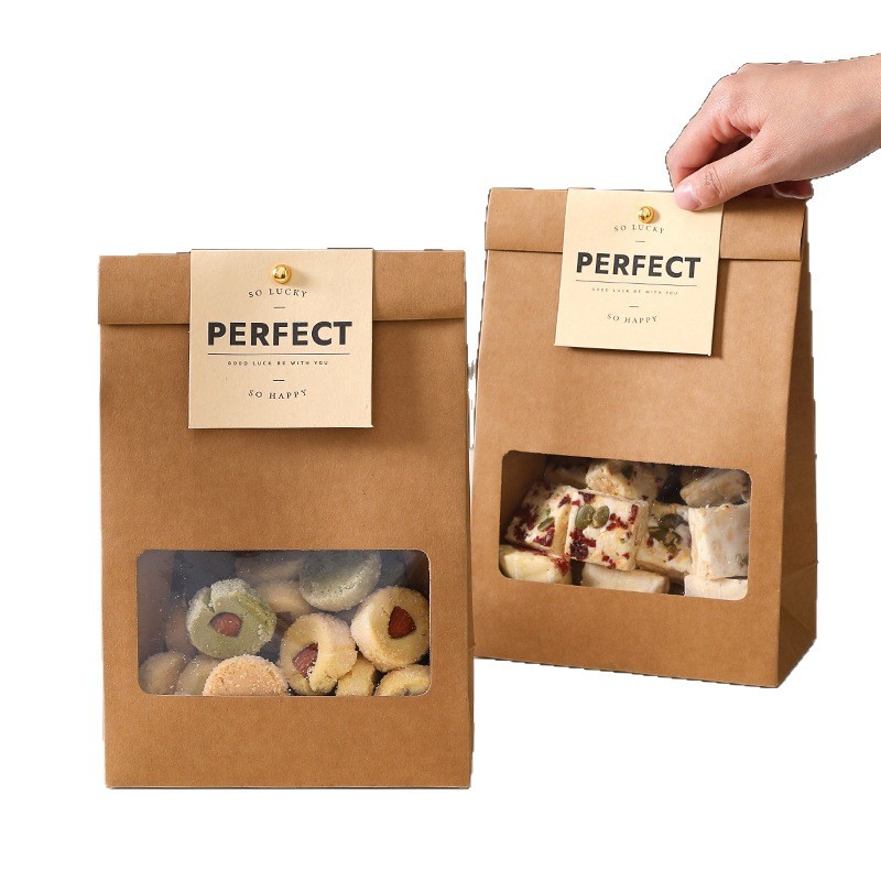 Brown Packing Paper Packaging Bag Biscuits Snowflake Crisp Glutinous Rice Boat Cookies Candy Nougat Toffee Food Box Baking