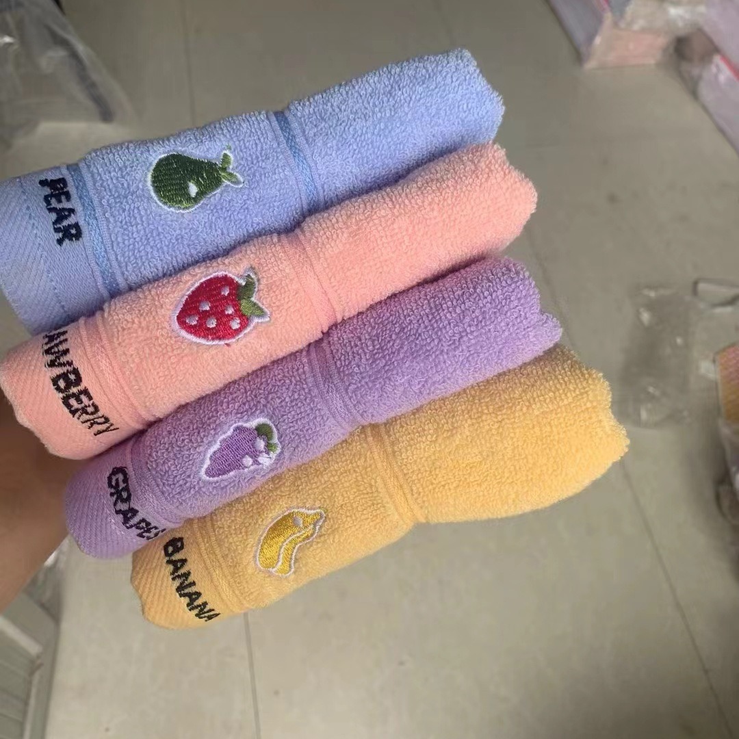 Factory wholesale 3112 cartoon towel cute children's towel embroidered fruit soft absorbent household children's small face towel