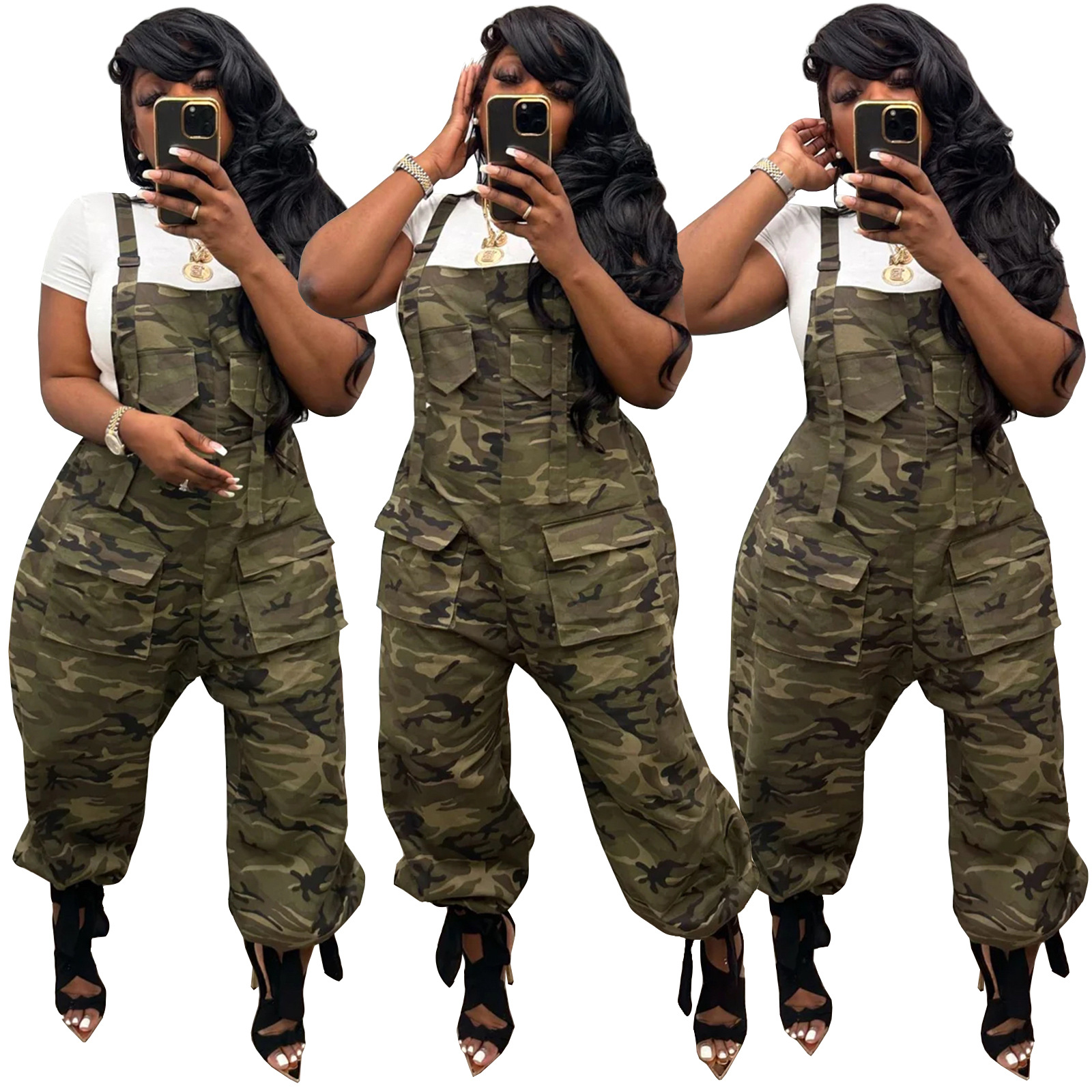 HR23041 European and American leisure women's cross-border supply loose camouflage overalls overalls
