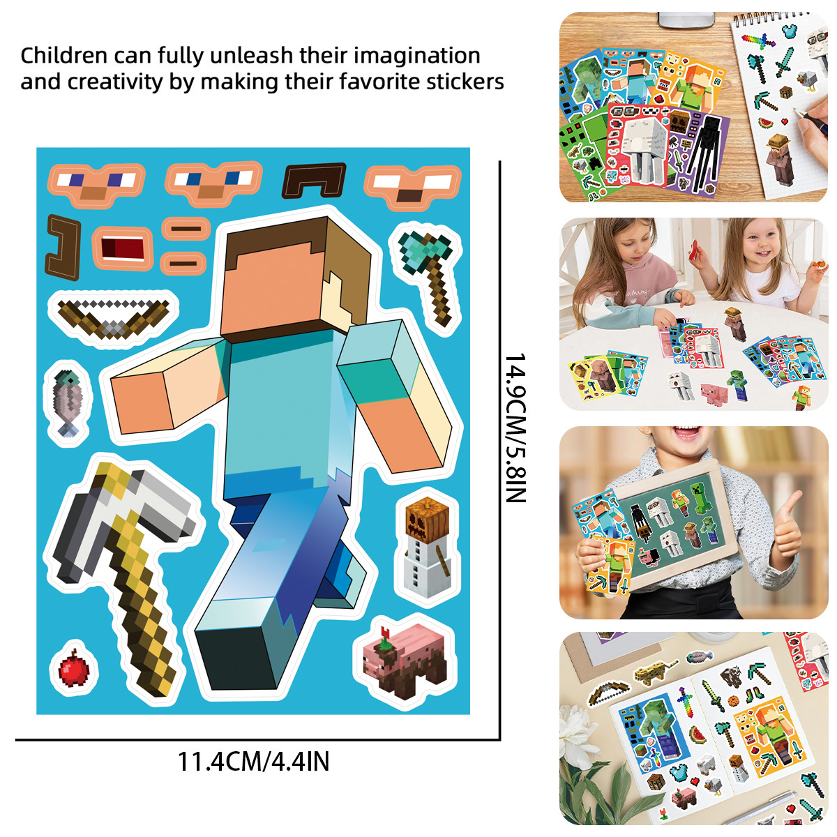 8 Pieces of Minecraft Kidsren's Face-Changing Stickers Notebook Notebook Decoration Waterproof DIY Creative Educational Stickers