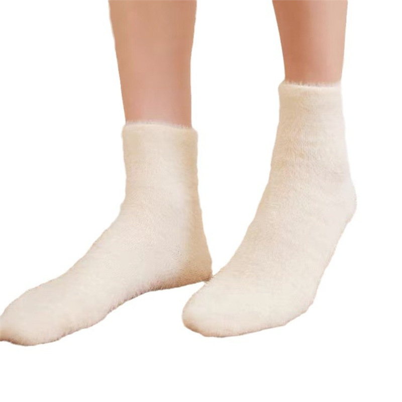 Autumn and Winter All-match Socks Women's Mink Velvet Mid-tube Socks fleece-lined Thickened Furry White Moon Socks Warm Furry Socks