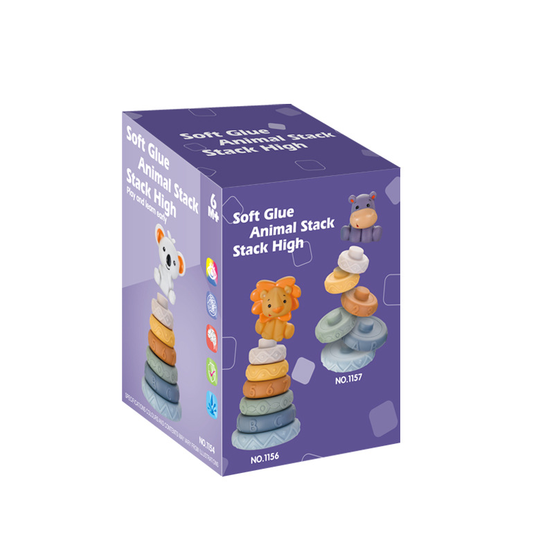 Cross-Border Infant Multi-Layer Soft Rubber Jenga Building Blocks Rainbow Circle Pinch Teether Children's Early Education Cognitive Toys