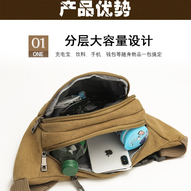 Mobile Phone Waist Bag for Men Working Wear-Resistant Construction Site Men's Tactical Bag Canvas Chest Bag Outdoor Cycling Crossbody Bag