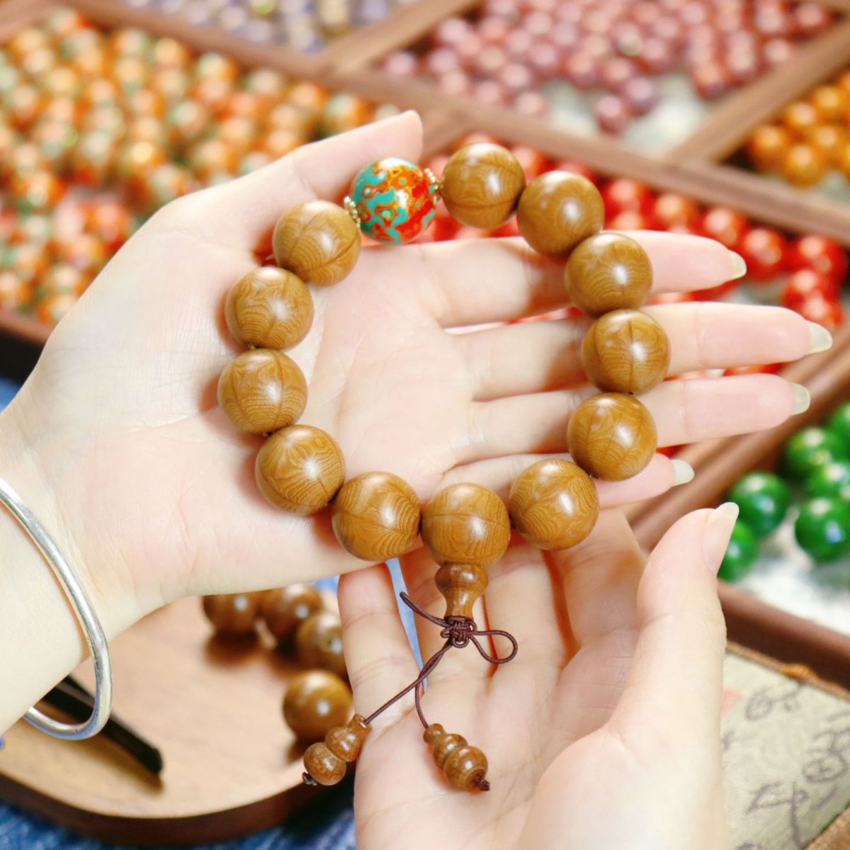 Mother-Of-Pearl Lacquer Beads Sandalwood Bracelet Handmade DIY Material Package Chinese Style New Chinese Style Gift National Day