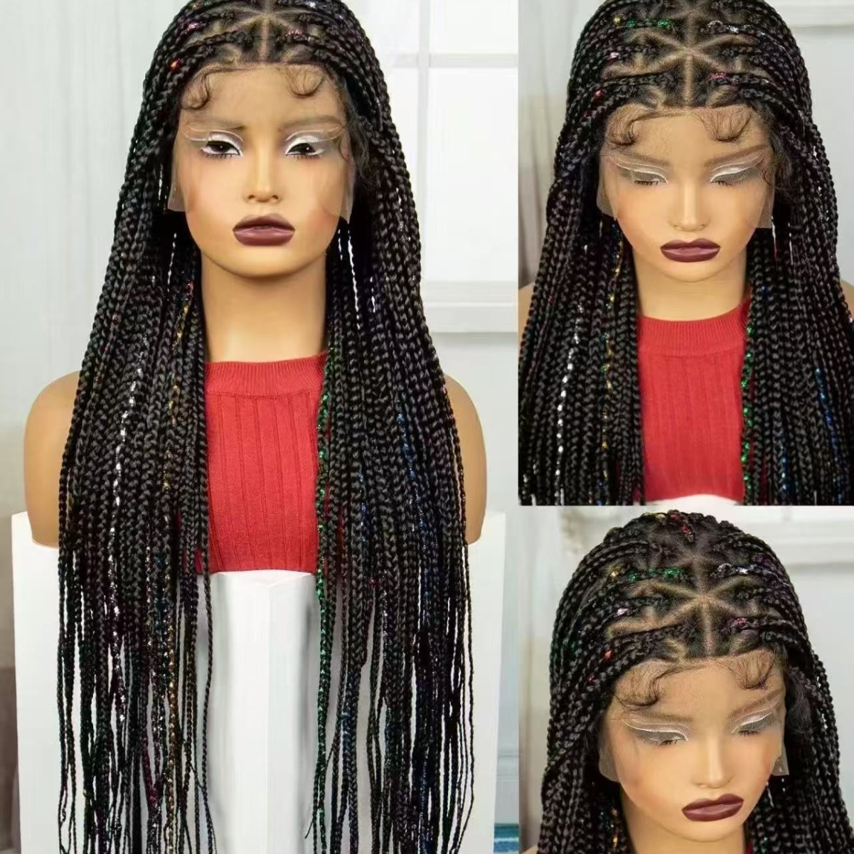 New Three-Strand Braid Crochet Hair Wig Full Lace Braid Headgear Customized Headgear