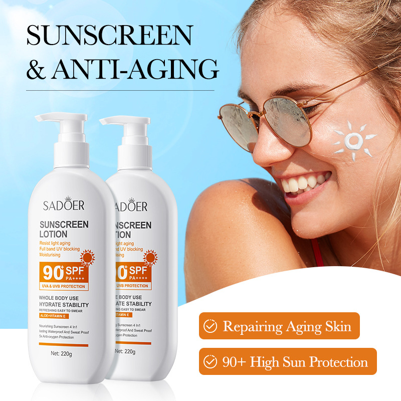 Full English Sunscreen Sadoer Anti-Photoaging Whole Body Sunscreen Lotion Spf90+ High Uv Protection Cross-Border Export