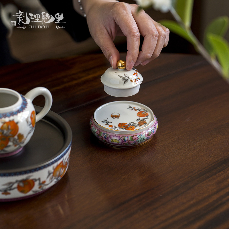 Ceramic Cover Enamel Color Cover Holder Kung Fu Tea Set Accessories Coaster Ornaments Cup Holder Retro Round Tea Coaster Pad Blue and White