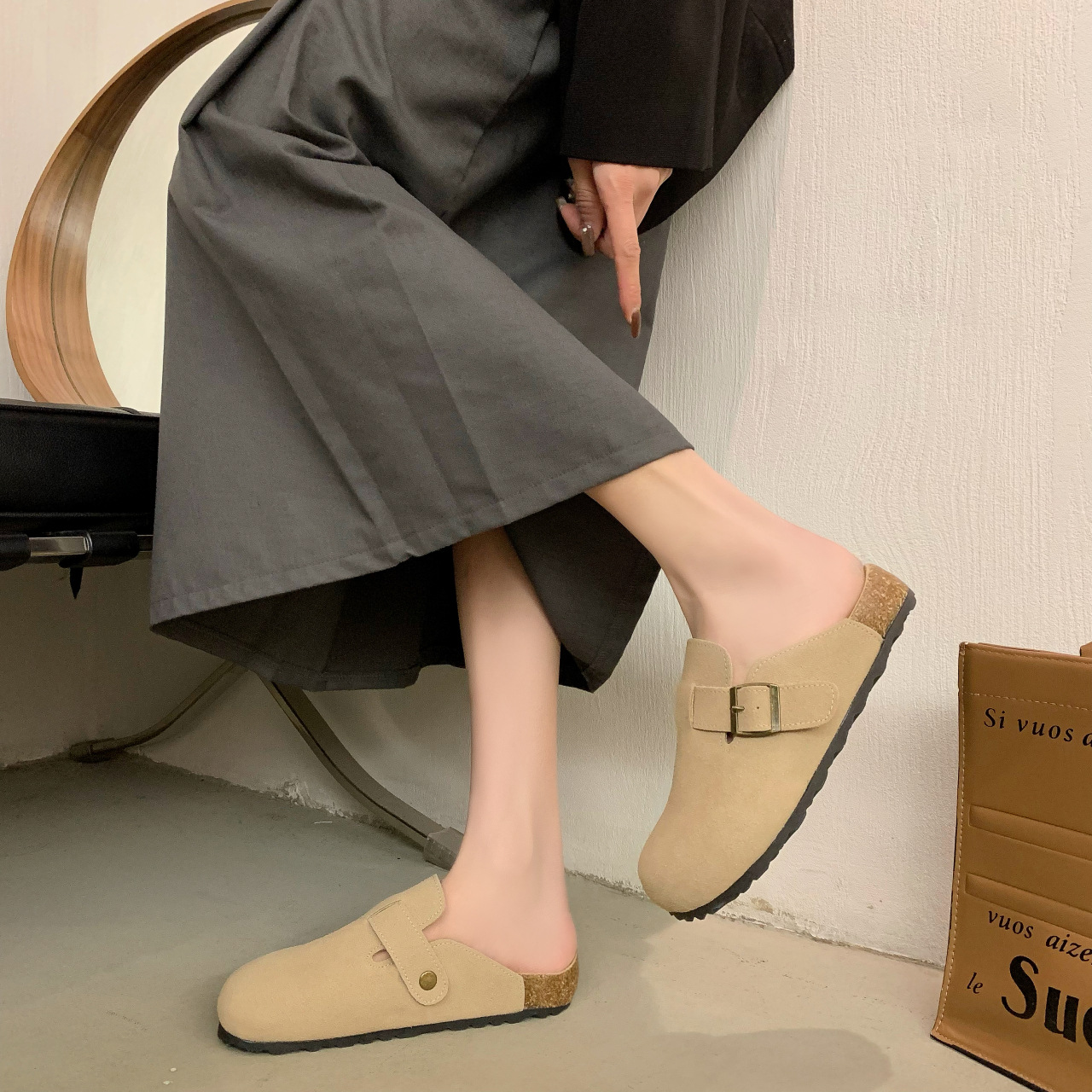 Gaga Is Easy to Wear and Highly Recommends Heelless 2025 Spring and Summer New Style Thick-Soled Lazy Slip-On Outer Shoes