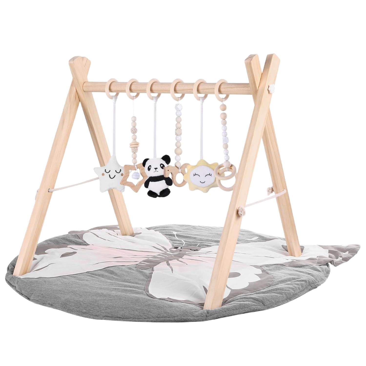 Decorative Nordic Style Wooden Fitness Equipment Ornaments Newborn Baby Baby Fitness Rack Toy Bell Fitness Rack