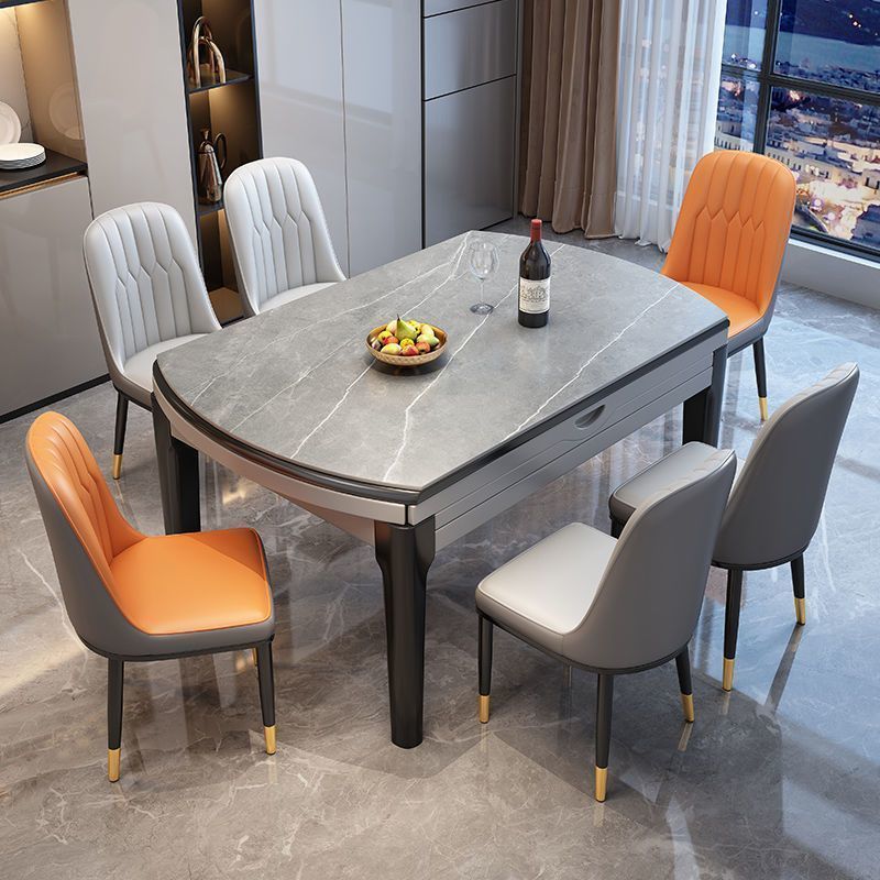 Обеденный стол из камня и стулья, простая современная мебель для небольших квартир, круглый раскладной стол из массива дерева